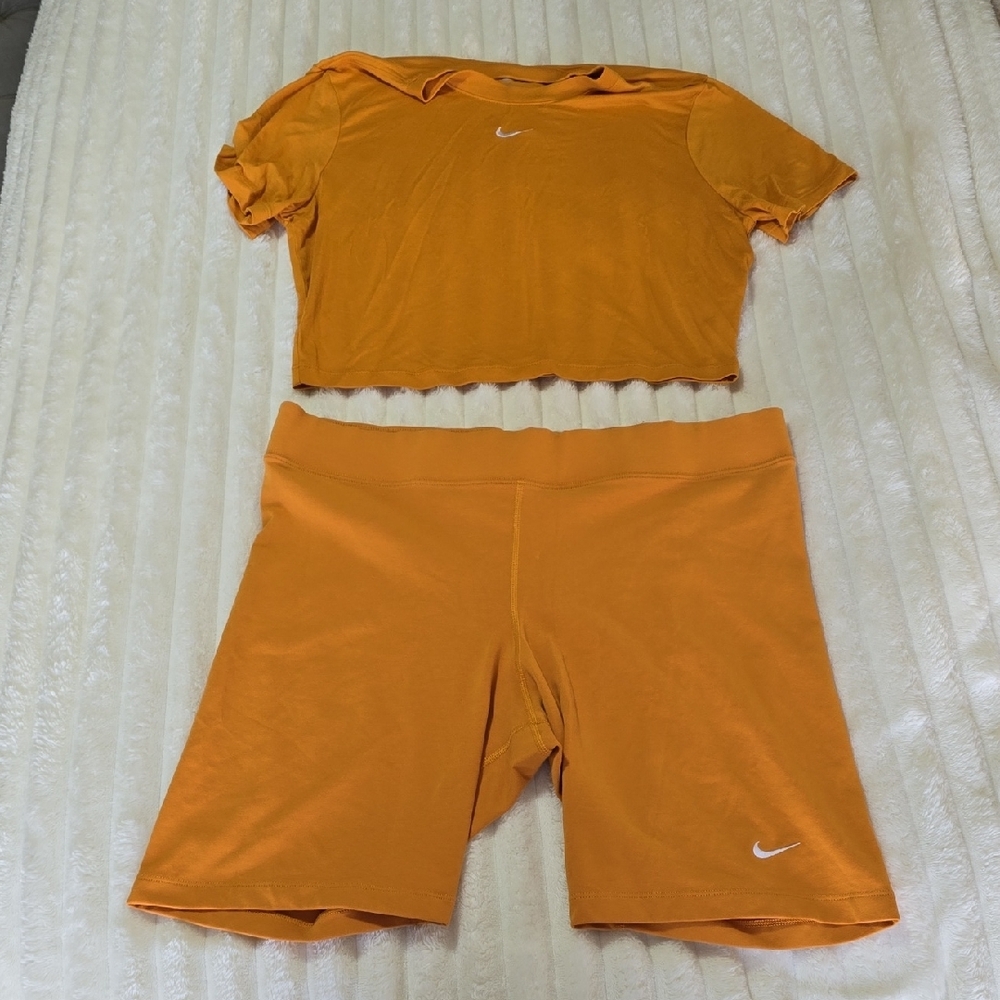 Nike Orange Crop Top and Shorts Set